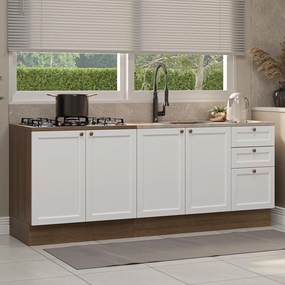 Kit Com 2 Balcões De Cozinha 3 Gavetas 4 Portas (sem Tampo E Pia) Rustic/branco Vik Madesa 01 Rustic/branco - 1