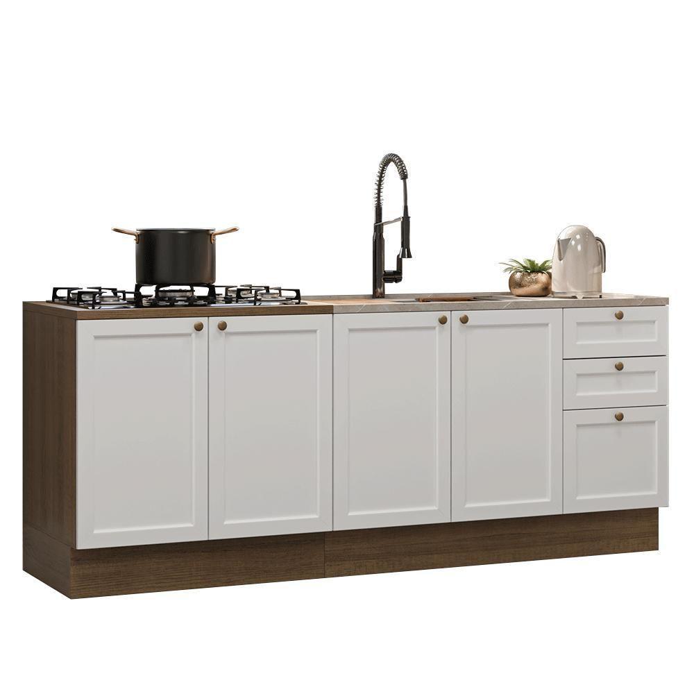 Kit Com 2 Balcões De Cozinha 3 Gavetas 4 Portas (sem Tampo E Pia) Rustic/branco Vik Madesa 01 Rustic/branco - 5