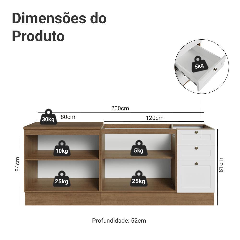 Kit Com 2 Balcões De Cozinha 3 Gavetas 4 Portas (sem Tampo E Pia) Rustic/branco Vik Madesa 01 Rustic/branco - 6