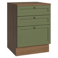 Balcão De Cozinha 60 Cm 3 Gavetas Rustic/verde Vik Madesa Rustic/verde - 1