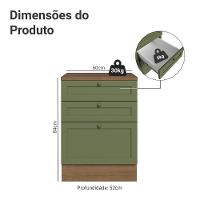 Balcão De Cozinha 60 Cm 3 Gavetas Rustic/verde Vik Madesa Rustic/verde - 2