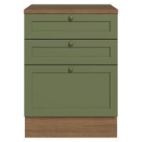 Balcão De Cozinha 60 Cm 3 Gavetas Rustic/verde Vik Madesa Rustic/verde