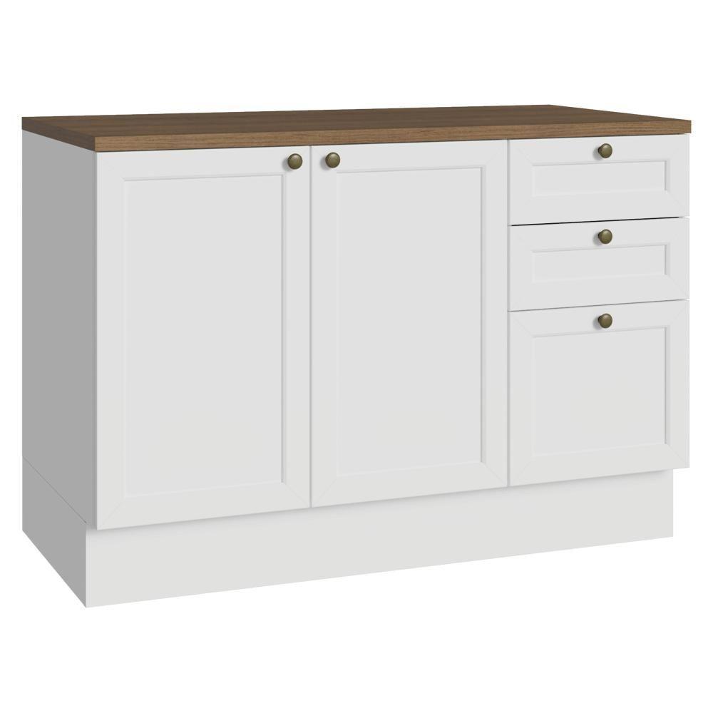 Balcão De Cozinha 120 Cm 2 Portas 3 Gavetas Branco Tampo Rustic Vik Madesa Branco/rustic - 1