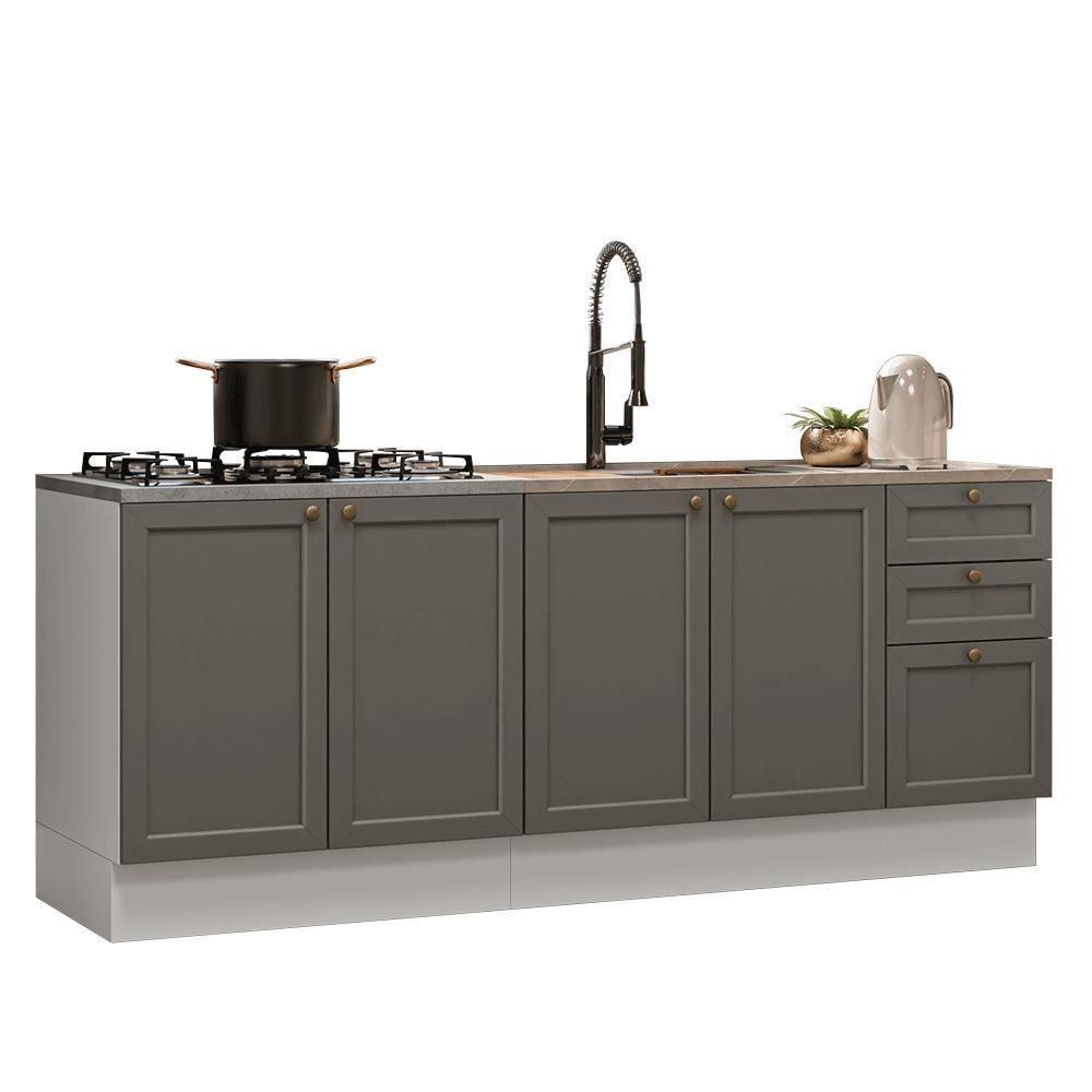 Kit Com 2 Balcões De Cozinha 3 Gavetas 4 Portas (sem Tampo E Pia) Branco/cinza Vik Madesa 01 Branco/cinza - 2
