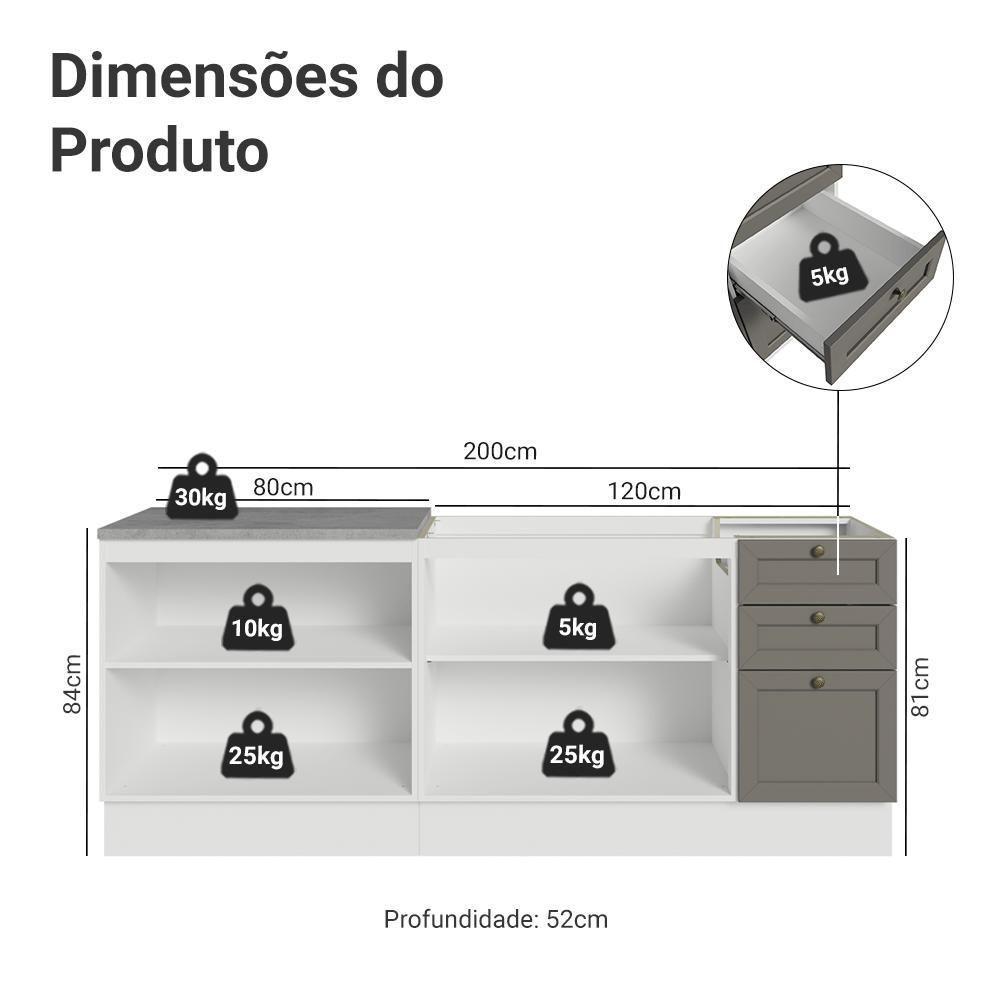 Kit Com 2 Balcões De Cozinha 3 Gavetas 4 Portas (sem Tampo E Pia) Branco/cinza Vik Madesa 01 Branco/cinza - 3