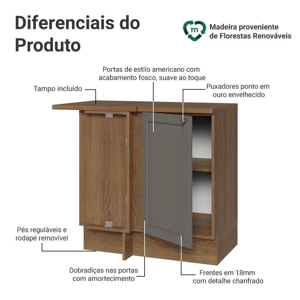 Balcão De Canto 1 Porta Rustic/cinza Vik Madesa Rustic/cinza - 3