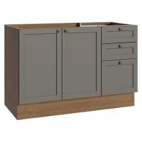 Balcão De Pia 120 Cm 2 Portas 3 Gavetas (sem Tampo) Rustic/cinza Vik Madesa Rustic/cinza - 1