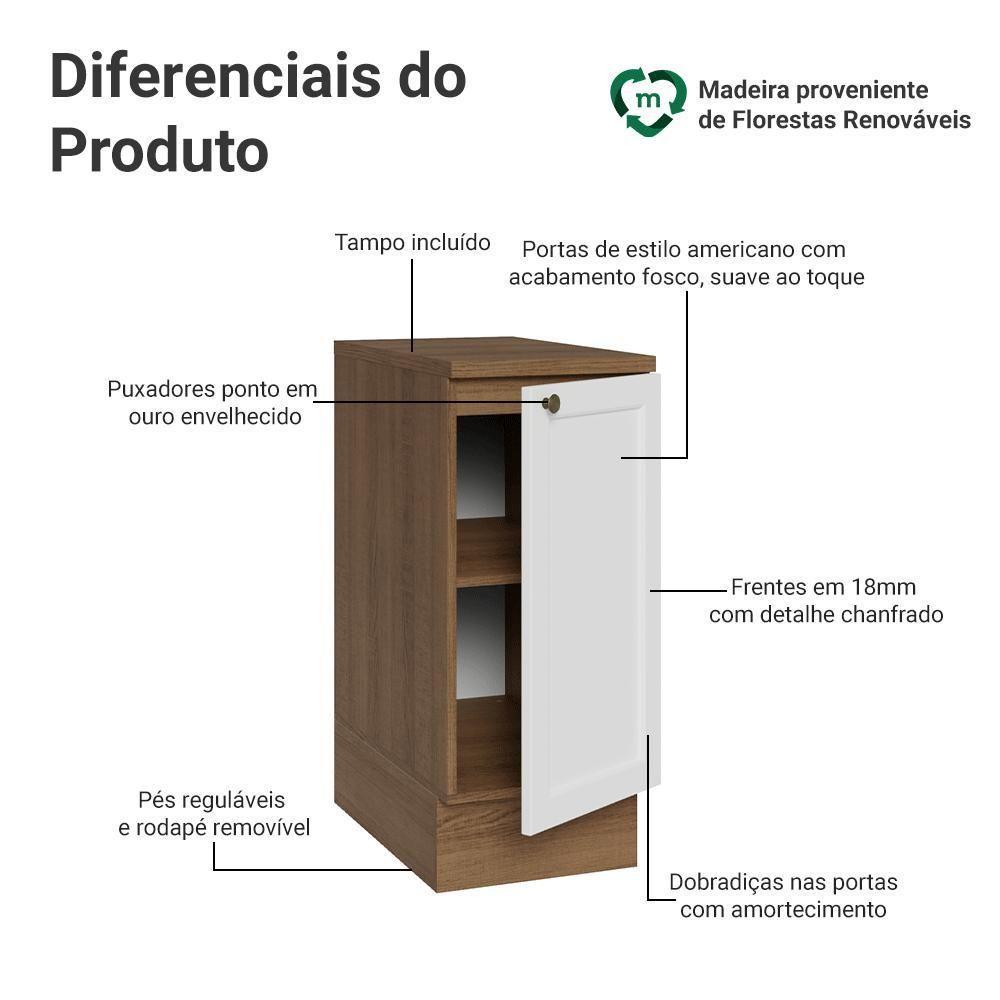 Balcão De Cozinha 35 Cm 1 Porta Rustic/branco Vik Madesa Rustic/branco - 3