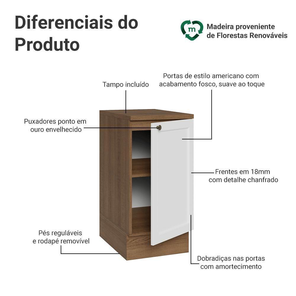 Balcão De Cozinha 40 Cm 1 Porta Rustic/branco Vik Madesa Rustic/branco - 5