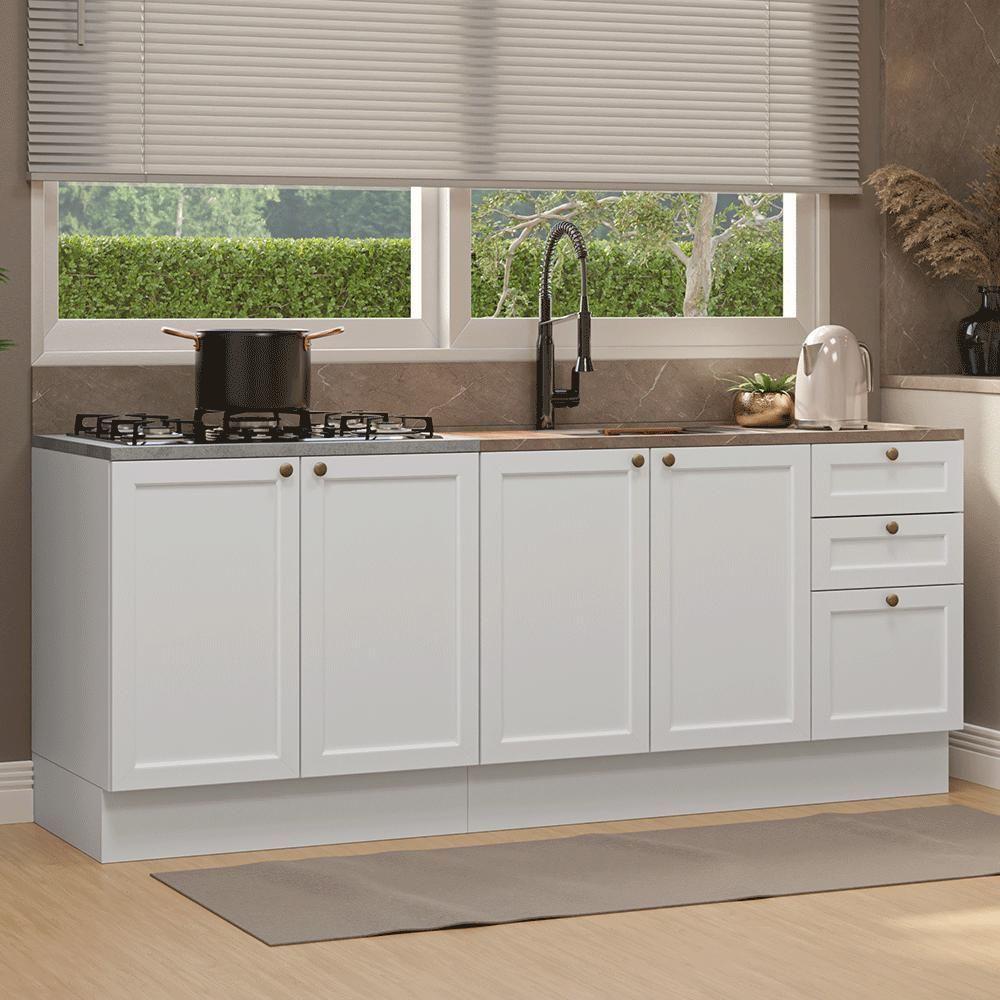 Kit Com 2 Balcões De Cozinha 3 Gavetas 4 Portas (sem Tampo E Pia) Branco Vik Madesa 01 Branco - 1