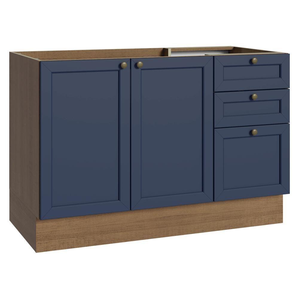 Balcão De Pia 120 Cm 2 Portas 3 Gavetas (sem Tampo) Rustic/azul Vik Madesa Rustic/azul - 1
