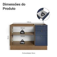 Balcão De Pia 120 Cm 2 Portas 3 Gavetas (sem Tampo) Rustic/azul Vik Madesa Rustic/azul - 6