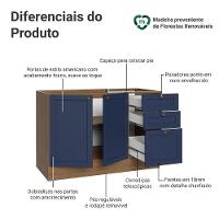 Balcão De Pia 120 Cm 2 Portas 3 Gavetas (sem Tampo) Rustic/azul Vik Madesa Rustic/azul - 7