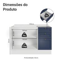 Balcão De Pia 120 Cm 2 Portas 3 Gavetas (sem Tampo) Branco/azul Vik Madesa Branco/azul - 2