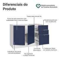 Balcão De Pia 120 Cm 2 Portas 3 Gavetas (sem Tampo) Branco/azul Vik Madesa Branco/azul - 3