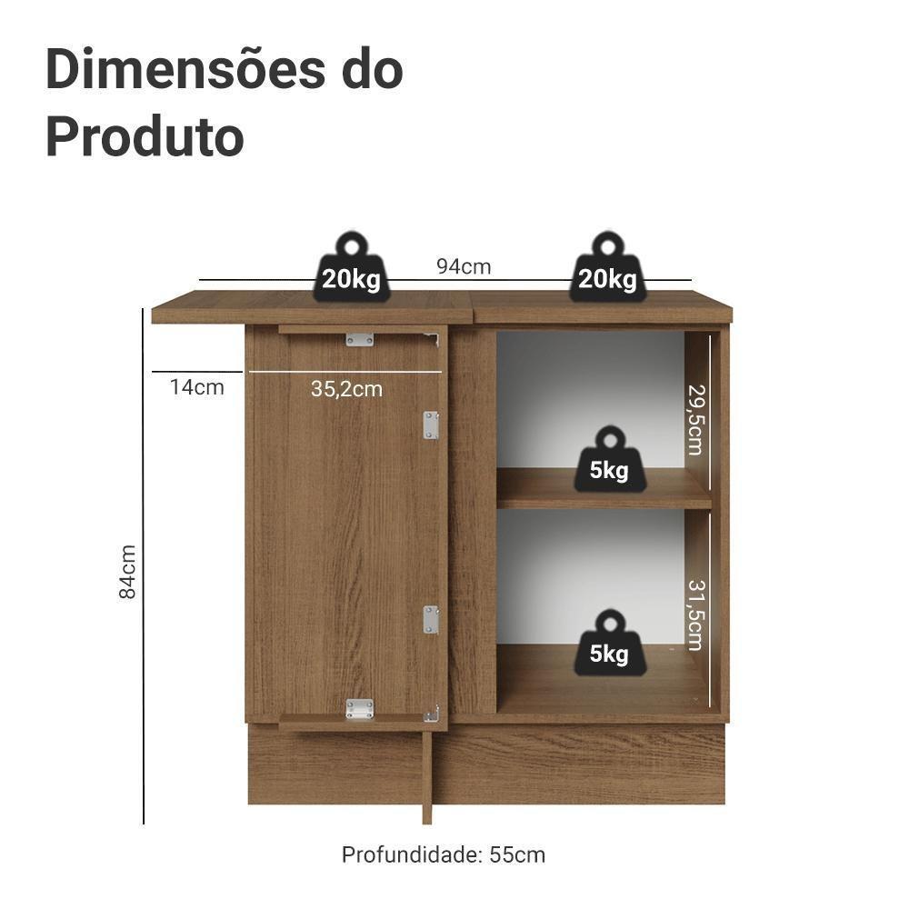 Balcão De Canto 1 Porta Rustic/branco Vik Madesa Rustic/branco - 2