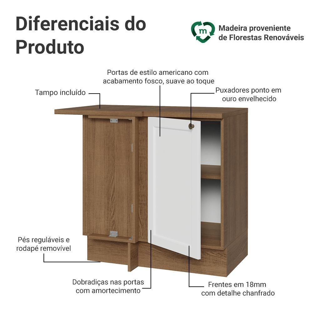 Balcão De Canto 1 Porta Rustic/branco Vik Madesa Rustic/branco - 3