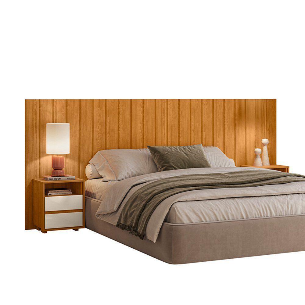 Cabeceira Casal Extensível Frida Com 2 Mesas De Apoio - 7 Decor Cinamomo E Off White - 1