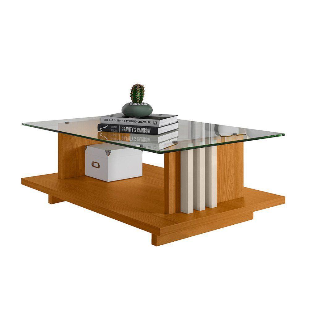 Mesa De Centro Com Vidro Frizz - 7 Decor Cinamomo E Off White - 1