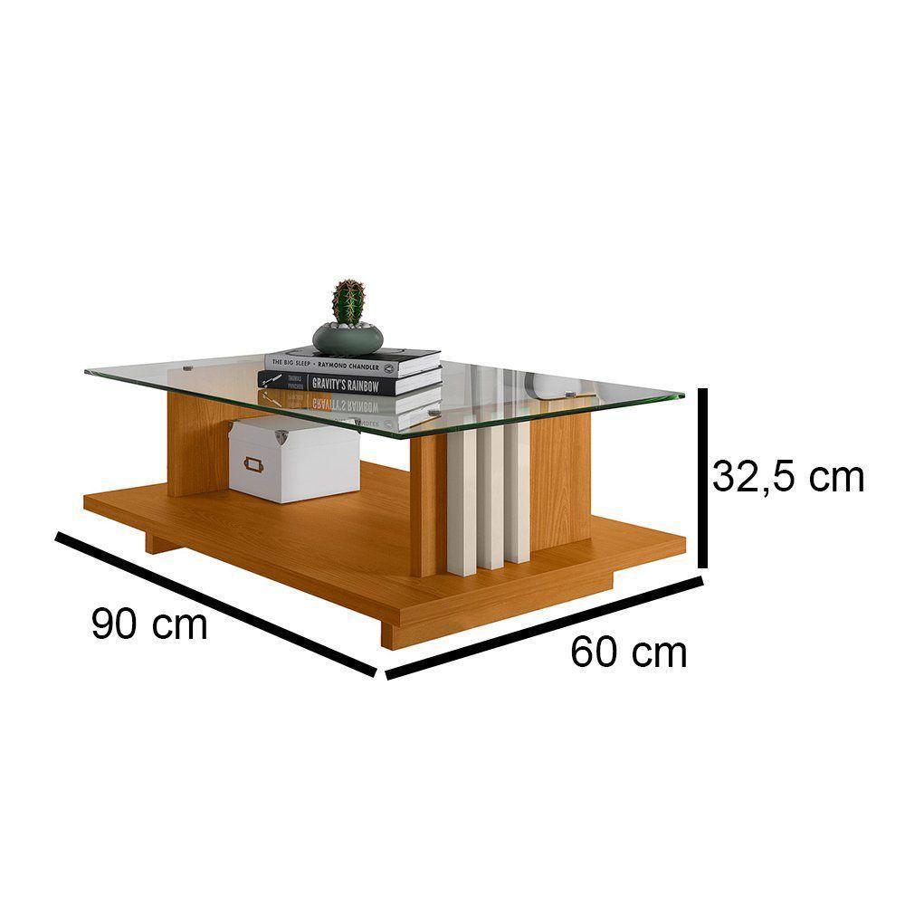 Mesa De Centro Com Vidro Frizz - 7 Decor Cinamomo E Off White - 3