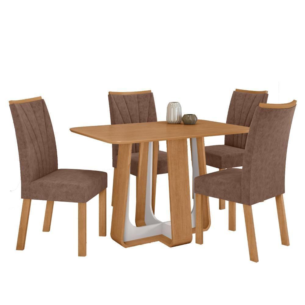 Conjunto Sala De Jantar Mesa Easy Pop 120x80cm Tampo Mdf Com 4 Cadeiras Confort Couro Morano Avelã Amêndoa/off White - 2