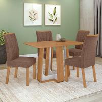 Conjunto Sala De Jantar Mesa Easy Pop 120x80cm Tampo Mdf Com 4 Cadeiras Confort Couro Morano Avelã Amêndoa/off White - 1