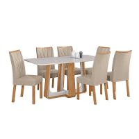Conjunto Sala De Jantar Mesa Easy Pop 170x90cm Tampo Vidro/mdf Com 6 Cadeiras Confort Linho Rinzai Bege Amendoa Off White - 8