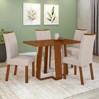 Conjunto Sala De Jantar Mesa Easy Pop 120x80cm Tampo Mdf Com 4 Cadeiras Confort Boucle Bege Frassino/off White - 1