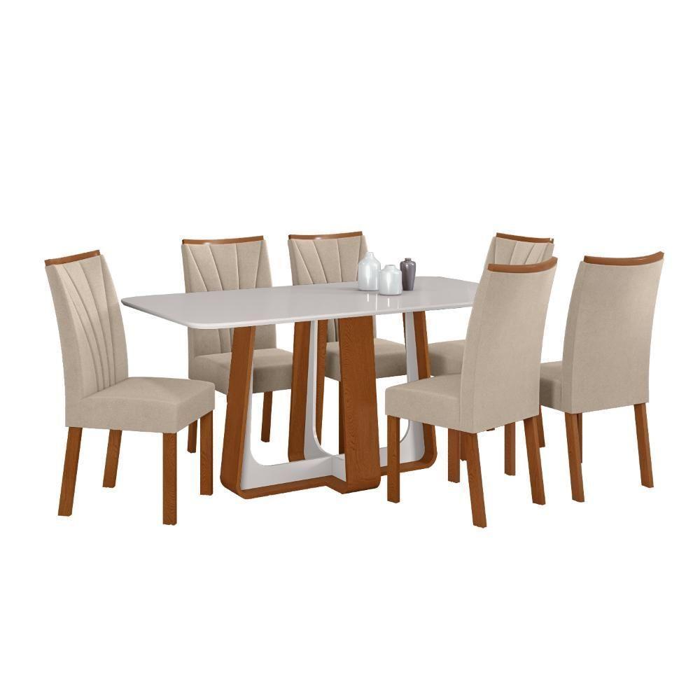 Conjunto Sala De Jantar Mesa Easy Pop 170x90cm Tampo Vidro/mdf Com 6 Cadeiras Confort Veludo Naturale Creme Frassino Off White - 2