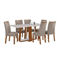 Conjunto Sala De Jantar Mesa Easy Pop 170x90cm Tampo Vidro/mdf Com 6 Cadeiras Confort Suede Bege Frassino/off White - 2