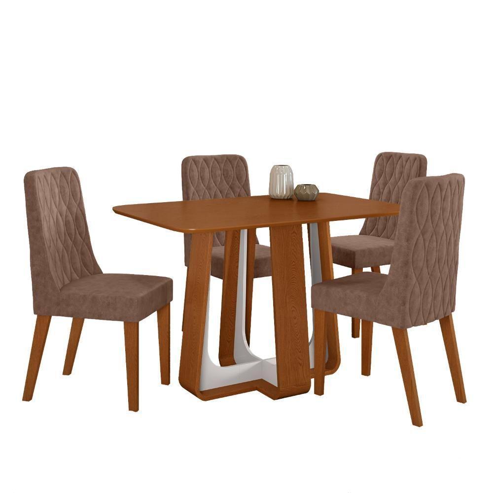 Conjunto Sala De Jantar Mesa Easy Pop 120x80cm Tampo Mdf Com 4 Cadeiras Seat Couro Morano Avelã Frassino/off White - 2