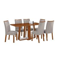 Conjunto Sala De Jantar Mesa Easy Pop 170x90cm Tampo Mdf Com 6 Cadeiras Confort Veludo Liso Capuccino Frassino/off White - 2