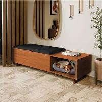 Calçadeira Com Baú Para Hall De Entrada Veludo Malaga Dobuê Madeirado Preto - 2