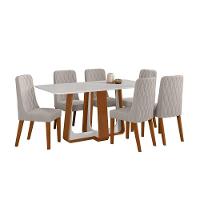 Conjunto Sala De Jantar Mesa Easy Pop 170x90cm Tampo Vidro/mdf Com 6 Cadeiras Seat Veludo Liso Capuccino Frassino Off White - 2