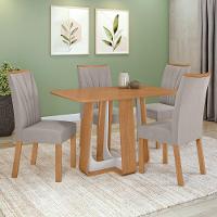 Conjunto Sala De Jantar Mesa Easy Pop 120x80cm Tampo Mdf Com 4 Cadeiras Confort Veludo Liso Capuccino Amêndoa/off White - 1