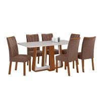 Conjunto Sala De Jantar Mesa Easy Pop 170x90cm Tampo Vidro/mdf Com 6 Cadeiras Confort Couro Avelã Frassino/off White - 2
