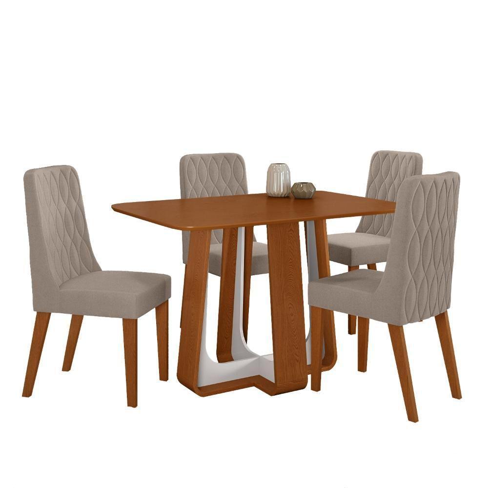Conjunto Sala De Jantar Mesa Easy Pop 120x80cm Tampo Mdf Com 4 Cadeiras Seat Suede Animale Bege Frassino/off White - 2