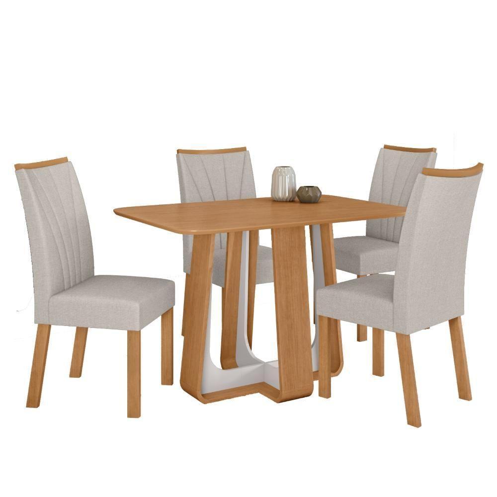 Conjunto Sala De Jantar Mesa Easy Pop 120x80cm Tampo Mdf Com 4 Cadeiras Confort Linho Mosaico Cinza Amêndoa/off White - 2