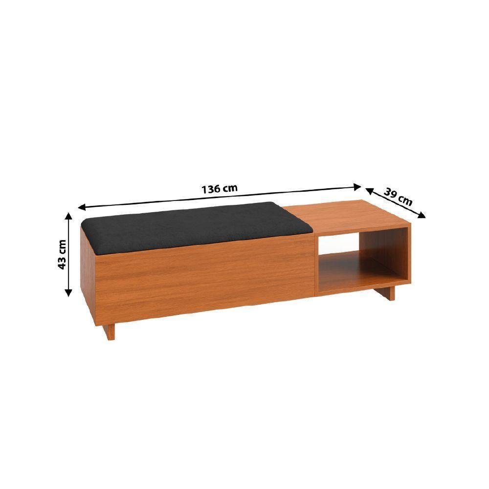 Calçadeira Com Baú Para Quarto Casal Veludo Malaga Madeirado / Preto Dobuê - 3