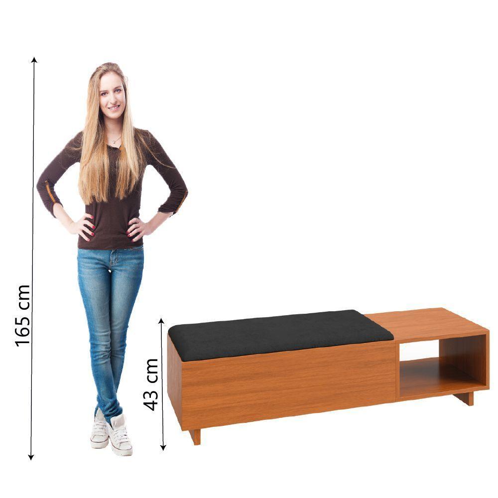 Calçadeira Com Baú Para Quarto Casal Veludo Malaga Madeirado / Preto Dobuê - 5