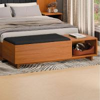 Calçadeira Com Baú Para Quarto Casal Veludo Malaga Madeirado / Preto Dobuê - 2