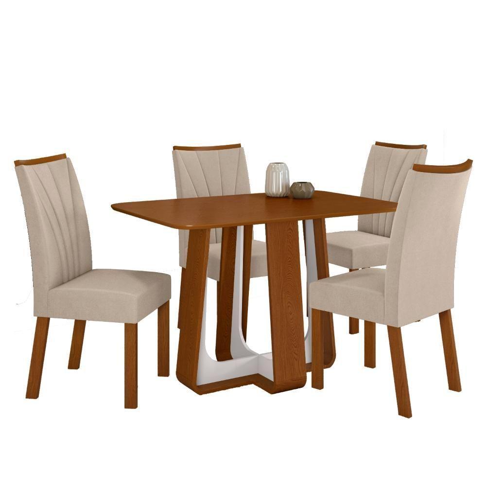 Conjunto Sala De Jantar Mesa Easy Pop 120x80cm Tampo Mdf Com 4 Cadeiras Confort Veludo Creme Frassino/off White - 2