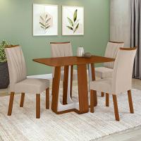 Conjunto Sala De Jantar Mesa Easy Pop 120x80cm Tampo Mdf Com 4 Cadeiras Confort Veludo Creme Frassino/off White - 1