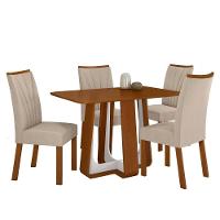 Conjunto Sala De Jantar Mesa Easy Pop 120x80cm Tampo Mdf Com 4 Cadeiras Confort Veludo Creme Frassino/off White - 2