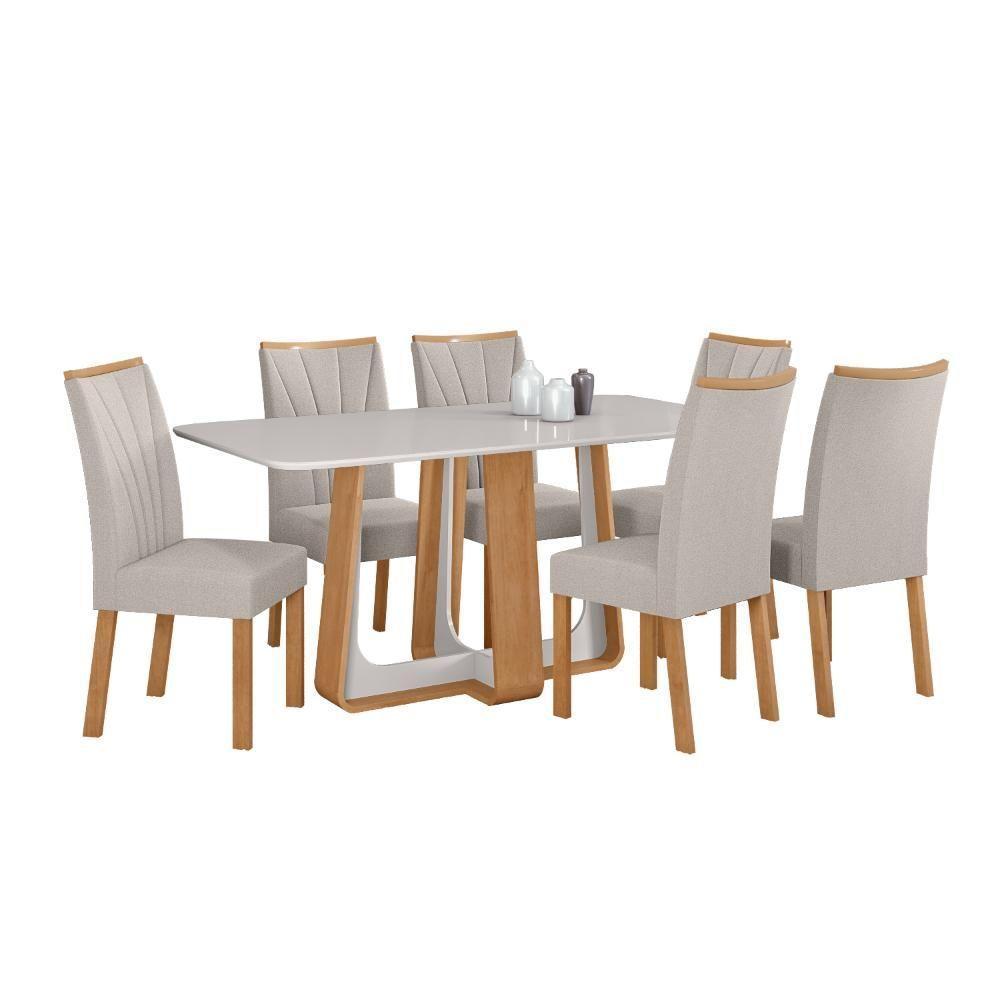 Conjunto Sala De Jantar Mesa Easy Pop 170x90cm Tampo Vidro/mdf Com 6 Cadeiras Confort Linho Cinza Amendoa/off White - 10