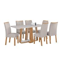 Conjunto Sala De Jantar Mesa Easy Pop 170x90cm Tampo Vidro/mdf Com 6 Cadeiras Confort Linho Cinza Amendoa/off White - 10