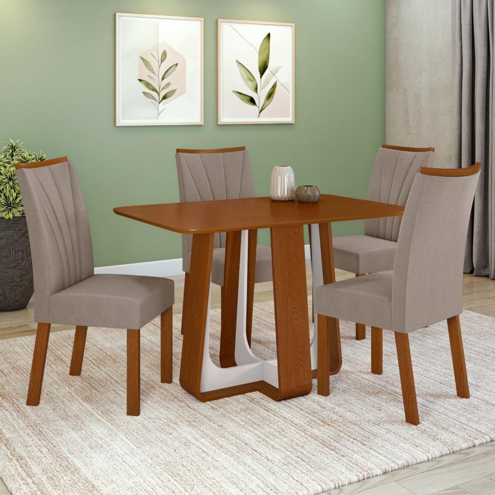 Conjunto Sala De Jantar Mesa Easy Pop 120x80cm Tampo Mdf Com 4 Cadeiras Confort Suede Animale Bege Frassino/off White - 1