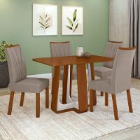 Conjunto Sala De Jantar Mesa Easy Pop 120x80cm Tampo Mdf Com 4 Cadeiras Confort Suede Animale Bege Frassino/off White - 1