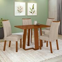 Conjunto Sala De Jantar Mesa Easy Pop 120x80cm Tampo Mdf Com 4 Cadeiras Confort Linho Rinzai Bege Frassino/off White - 1