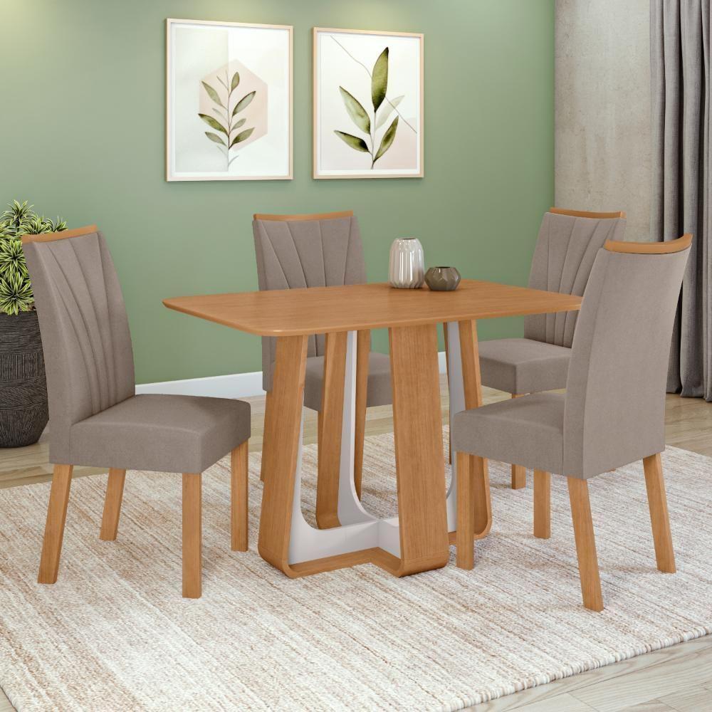 Conjunto Sala De Jantar Mesa Easy Pop 120x80cm Tampo Mdf Com 4 Cadeiras Confort Suede Animale Bege Amêndoa/off White - 1